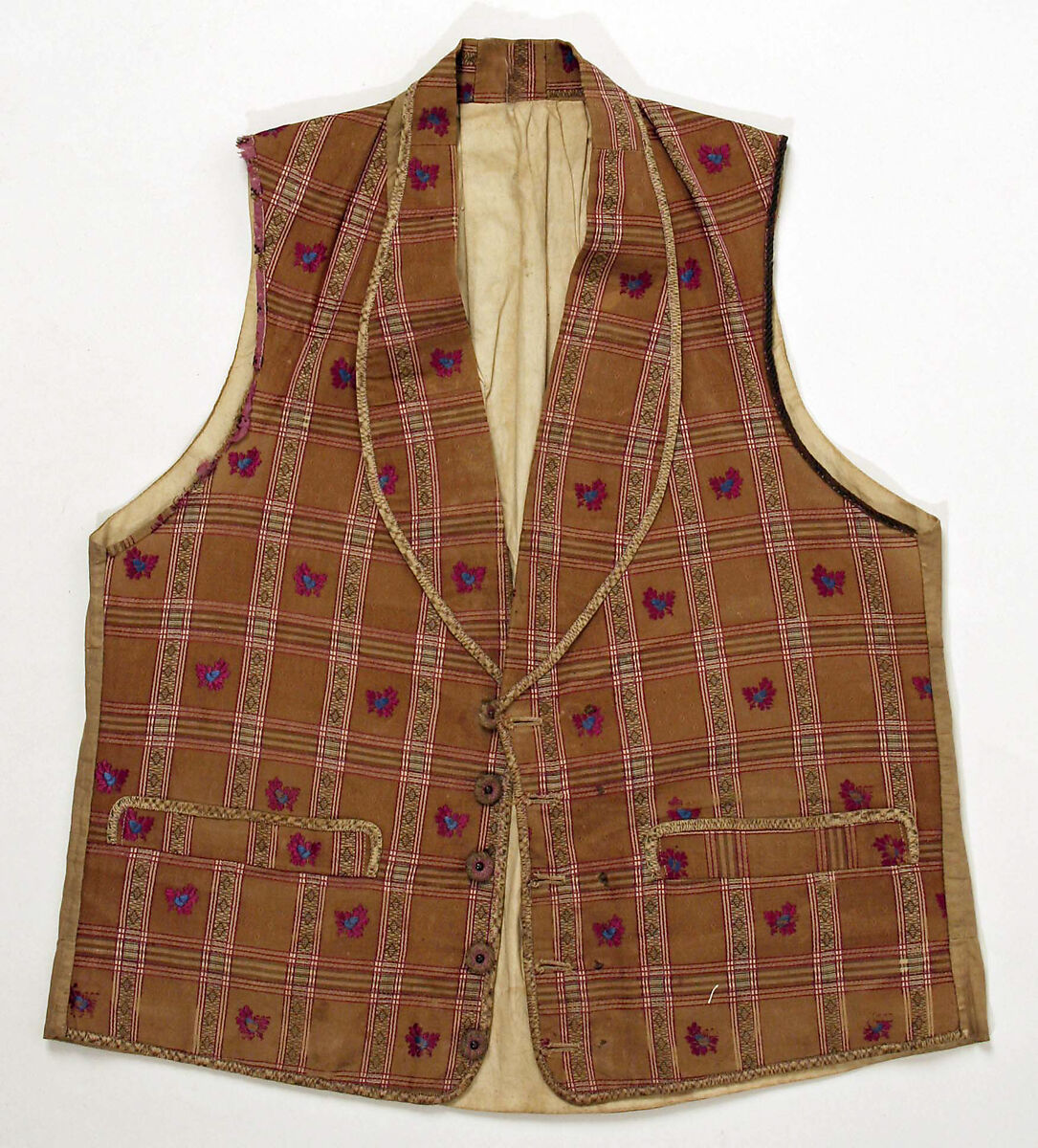 Waistcoat, cotton, silk, probably American 