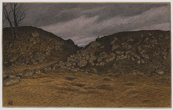 Landscape with a path between two dunes, Gunnar Hallström (Swedish, Stockholm 1875–1943 Adelsö), Charcoal, watercolor, and gouache 