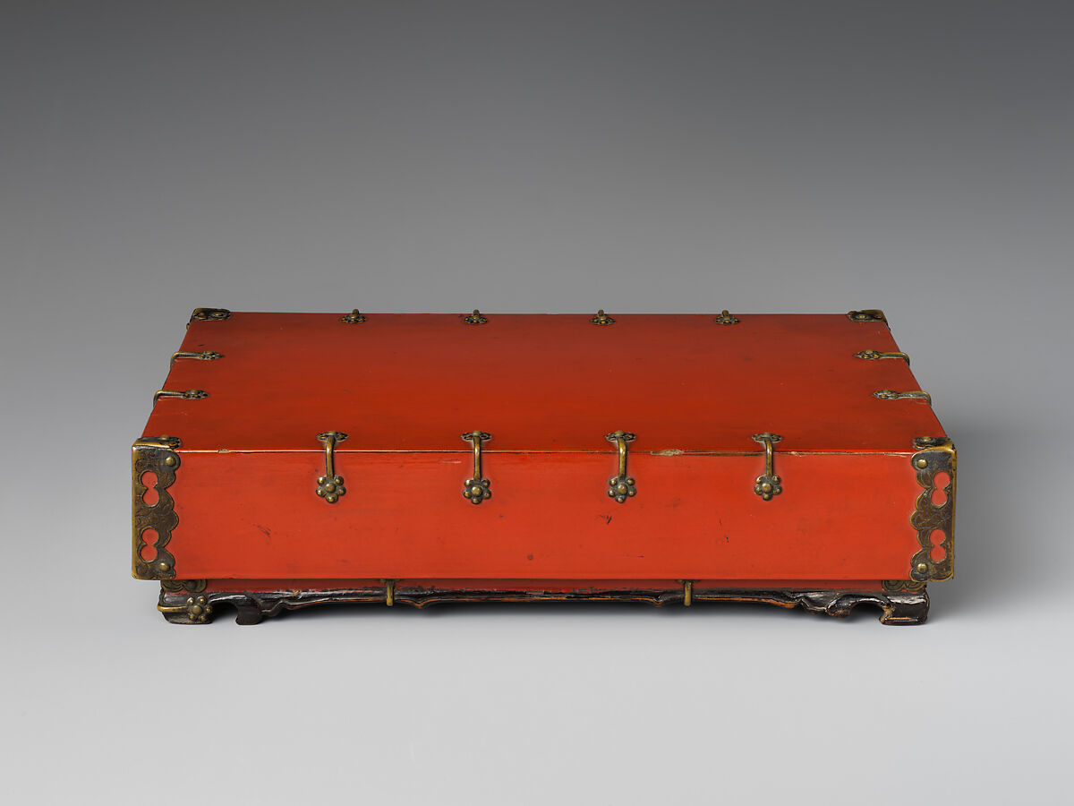 Red lacquer box for an inkstone, Lacquer and brass, Korea