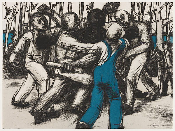 Mann Attacked, from "The Richard Wright Suite", John Wilson (American, Roxbury, Massachusetts 1922–2015 Brookline, Massachusetts), Etching with aquatint 