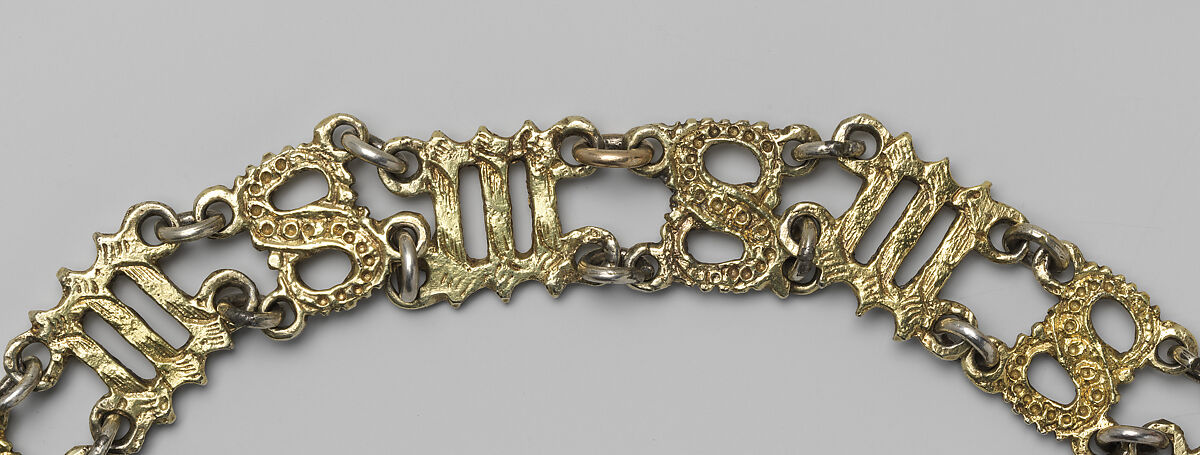 Collar composed of the Letters “S” and “M”, Silver, partially gilded, British