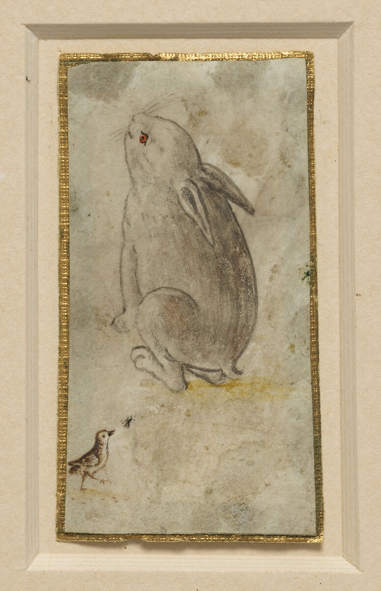 Cuttings from a Modelbook with a Rooster, a Hen and her Chicks, and a Rabbit, Pen and brown and black ink, watercolor, on parchment, North Italian (?)