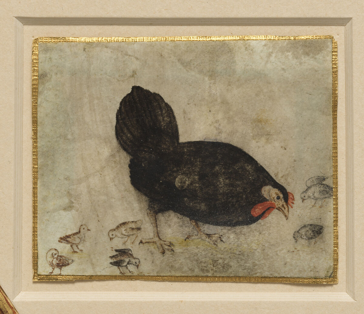 Cuttings from a Modelbook with a Rooster, a Hen and her Chicks, and a Rabbit, Pen and brown and black ink, watercolor, on parchment, North Italian (?)