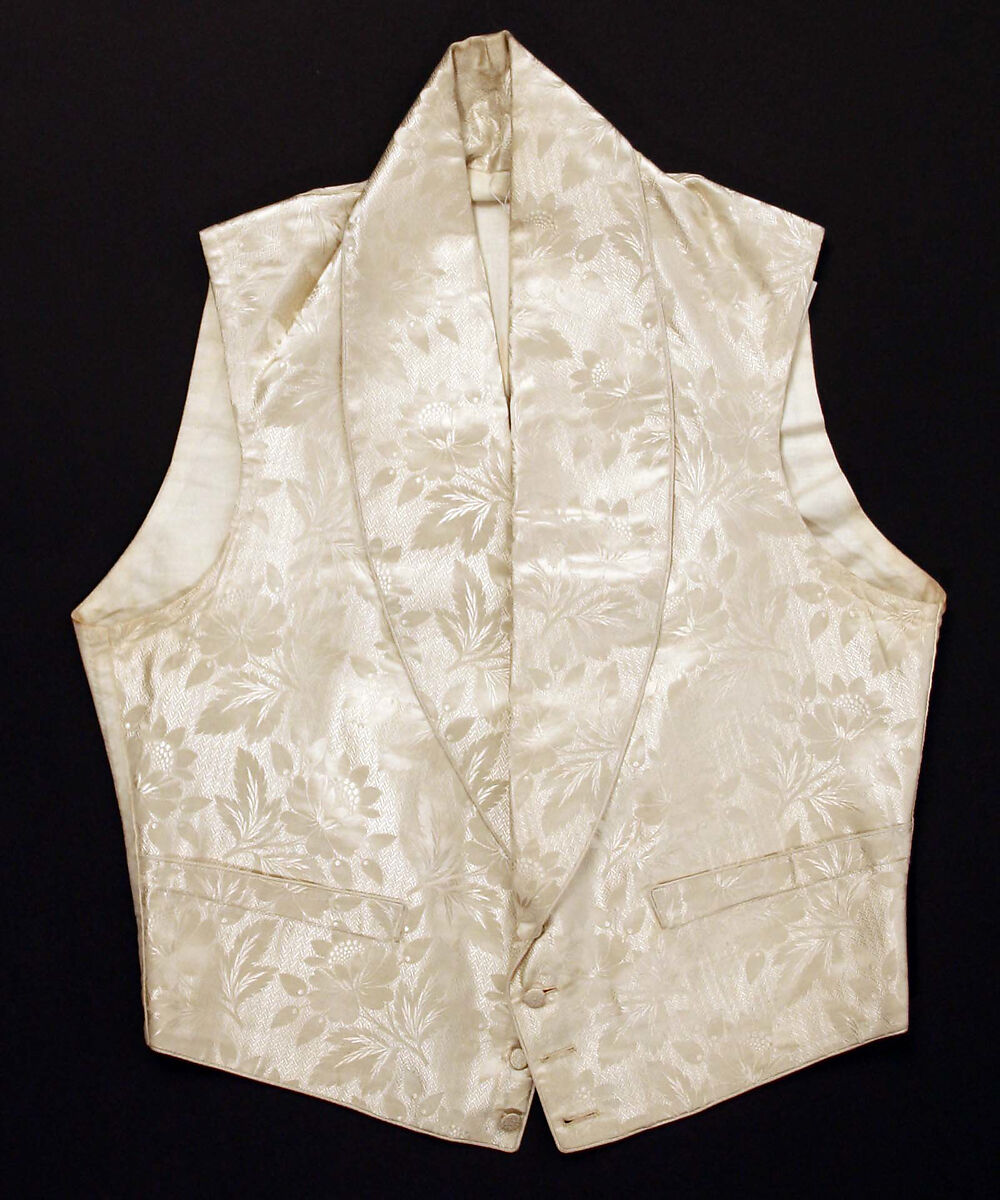 Waistcoat, silk, cotton, probably American 
