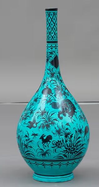 Bottle, Glazed and lustre-painted ceramic