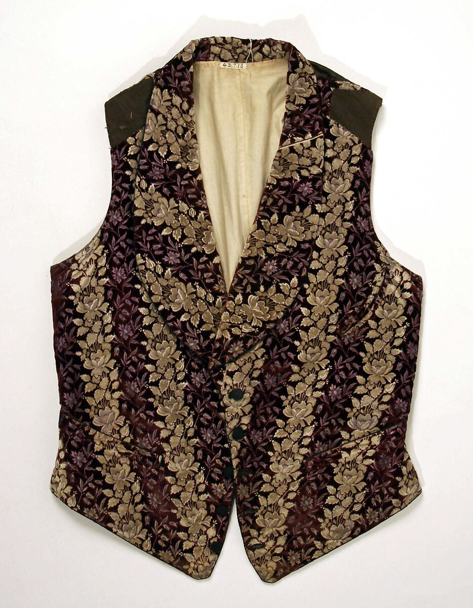 Vest, silk, cotton, probably French 