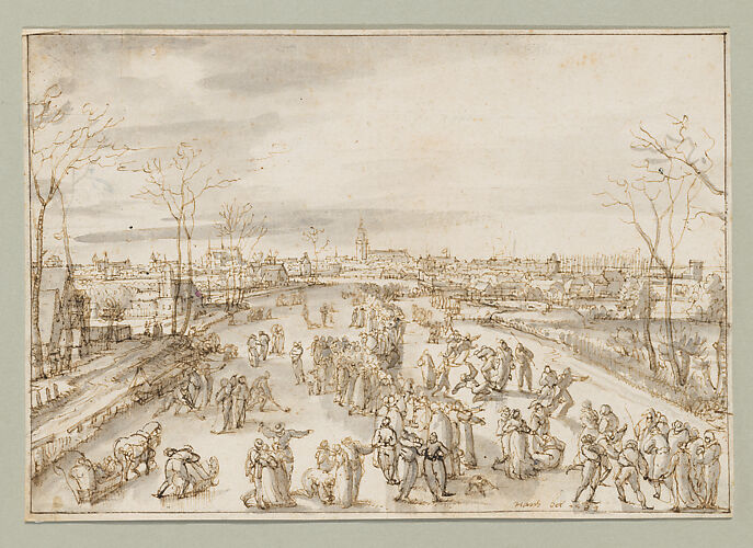 Ice skaters on the Amstel in Amsterdam