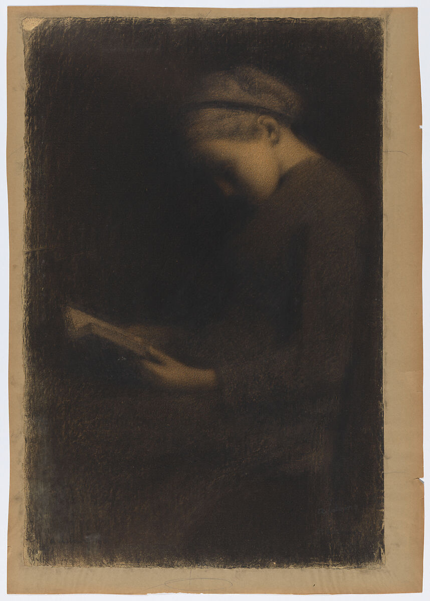 Young woman reading in profile, Albert-Charles Lebourg (French, 1849–1928), Charcoal 