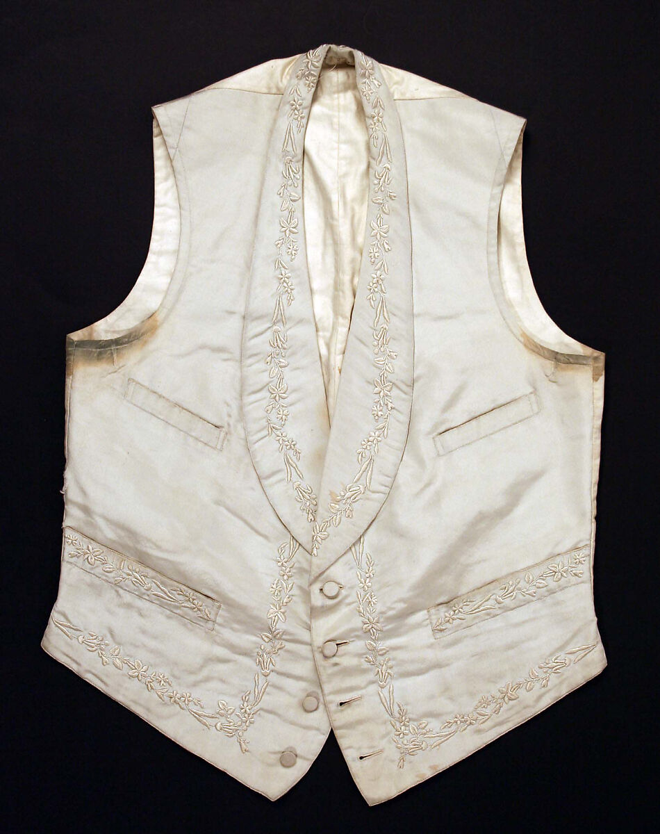 Vest, silk, cotton, American 