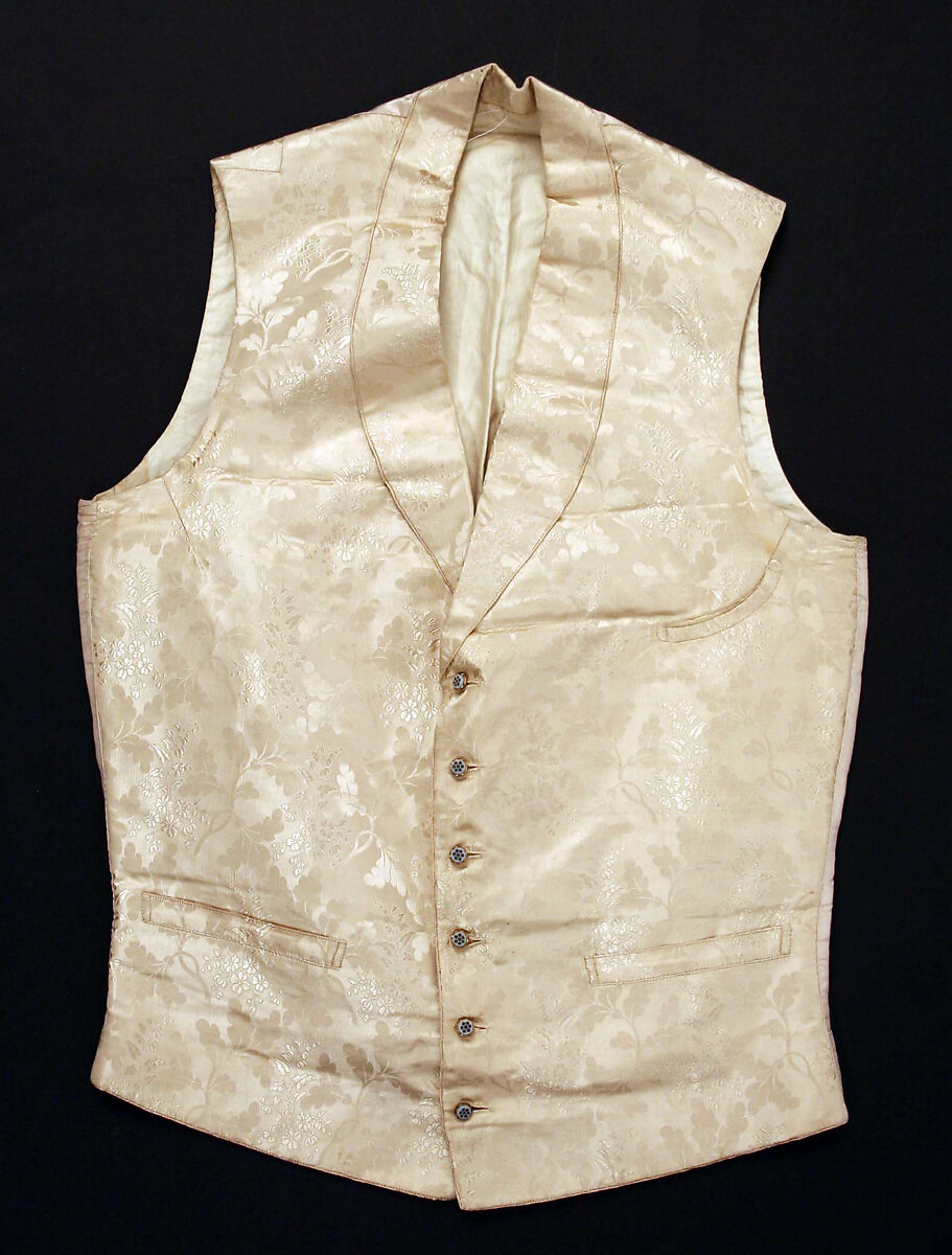 Wedding waistcoat, silk, cotton, leather, glass, metal, American 