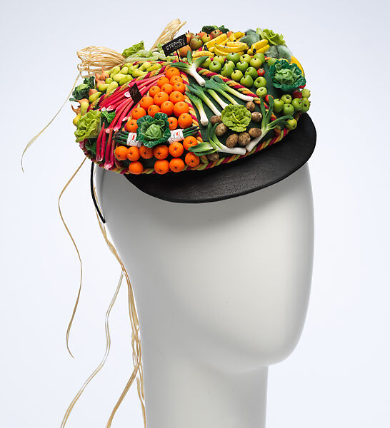 "Costermonger" hat, Stephen Jones (British, born 1957), wool, leather, acrylic, cotton, raffia, polymer clay, British
