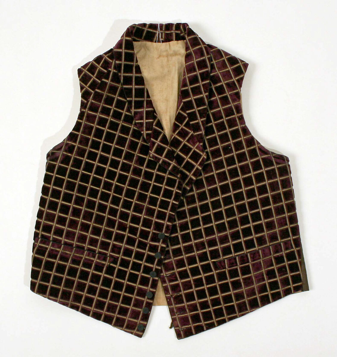 Vest, silk, cotton, American 