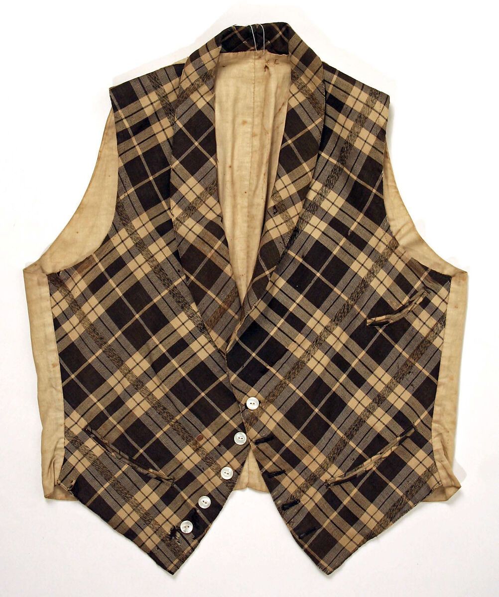 Vest, wool, linen, American 