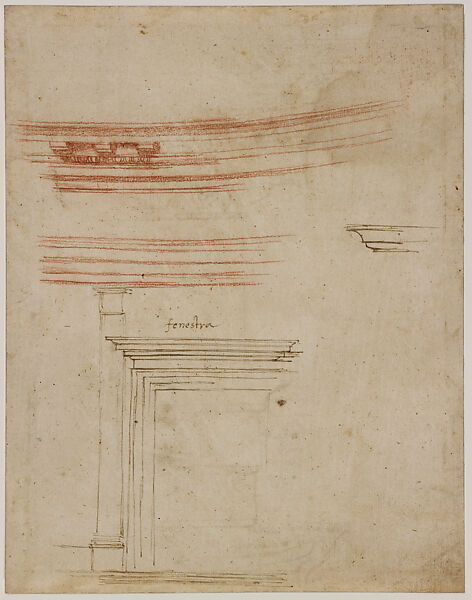 The Entablature of the Pantheon (recto); Architectural Details of the Window Zone of the Pantheon (verso), Raphael (Raffaello Sanzio or Santi)  Italian, Pen and brown ink, traces of black chalk (recto); pen and brown ink, red chalk (verso)