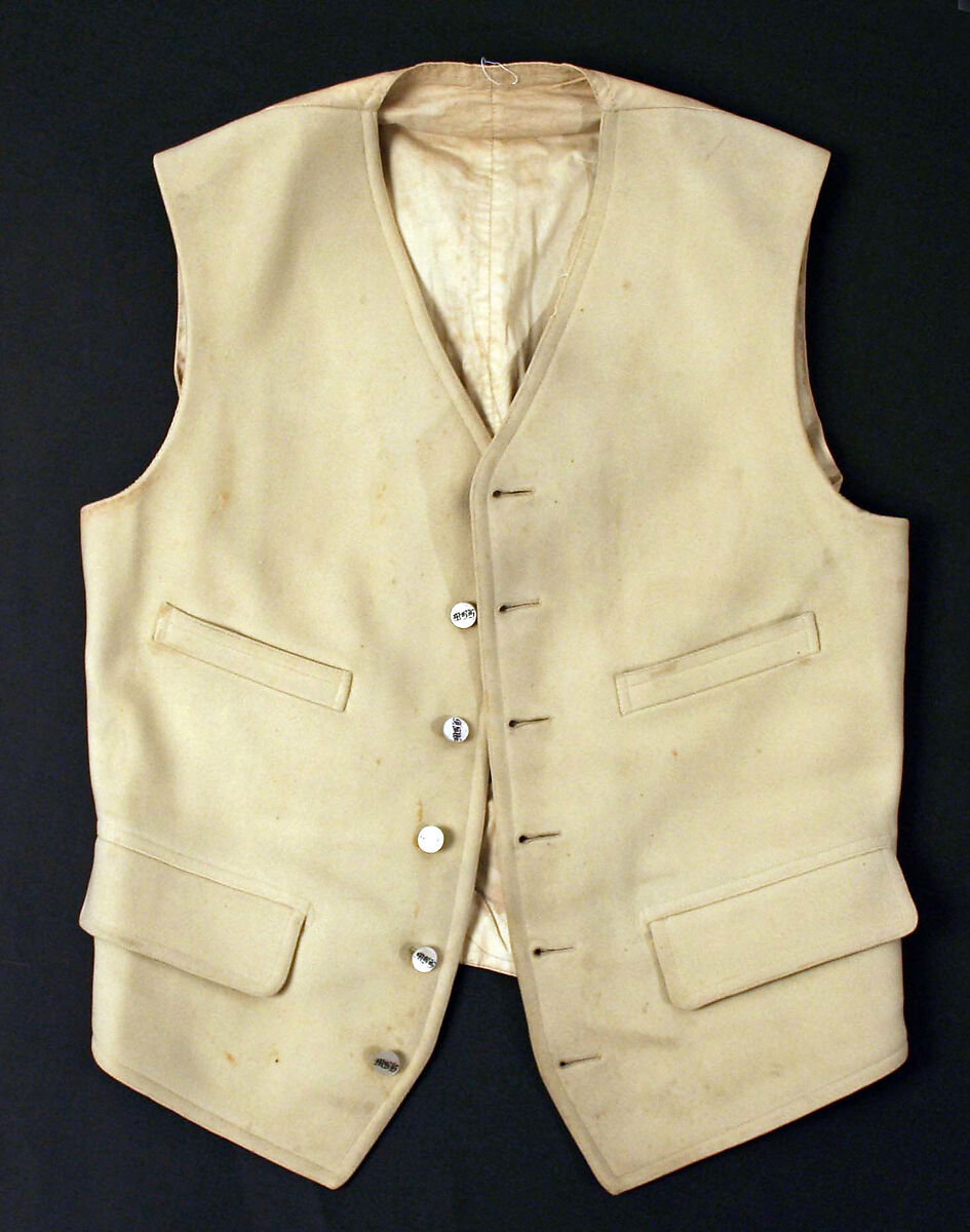 Riding vest, wool, mother of pearl, American 