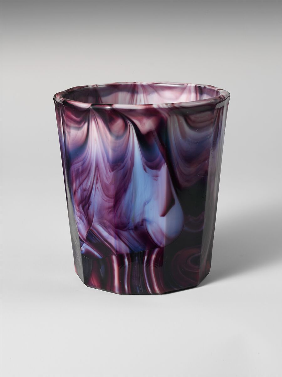 Tumbler, Challinor, Taylor and Company (1866–1891), Pressed purple marble glass, American 