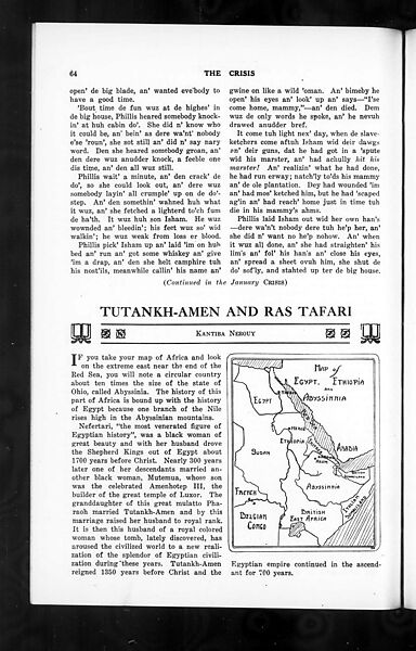 "Tutankh-Amen and Ras Tafari," in The Crisis 29, no. 2, Kantiba Nerouy, Ink on paper