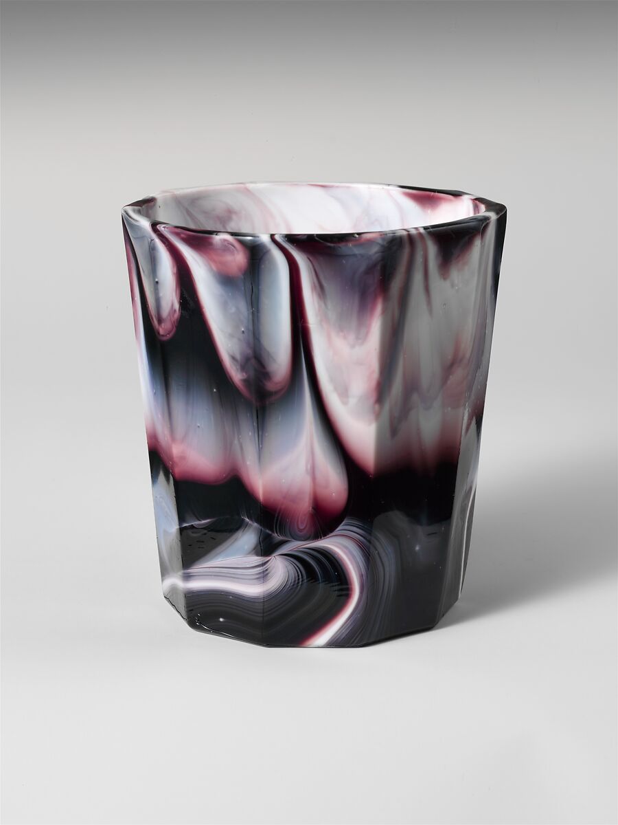 Tumbler, Challinor, Taylor and Company (1866–1891), Pressed purple marble glass, American 