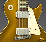 Les Paul Model Electric Guitar and Amplifier, Gibson (American, founded Kalamazoo, Michigan 1902), Neck/Head: Honduran Mahogany; Headstock Veneer: Painted holly; Headstock Decoration: Mother of Pearl; Truss Rod Cover: Plastic; Tuning Machines: Metal; Machine Head Buttons: Plastic; Nut: Bone?; Fingerboard: Brazilian Rosewood; Fret markers: Mother of Pearl; Frets: Nickel silver; Strings: Metal; FB Binding: Plastic; Pick up covers: Plastic; Vol/Tone knobs: Plastic; Soundboard/Top: Honduran Mahogany; Solid Body: Honduran Mahogany 
Binding: Plastic; 
Pickguard: Plastic; Bridge: Metal; Neck side strap button: Metal 
End strap button: Metal; Tailpiece: Metal, American