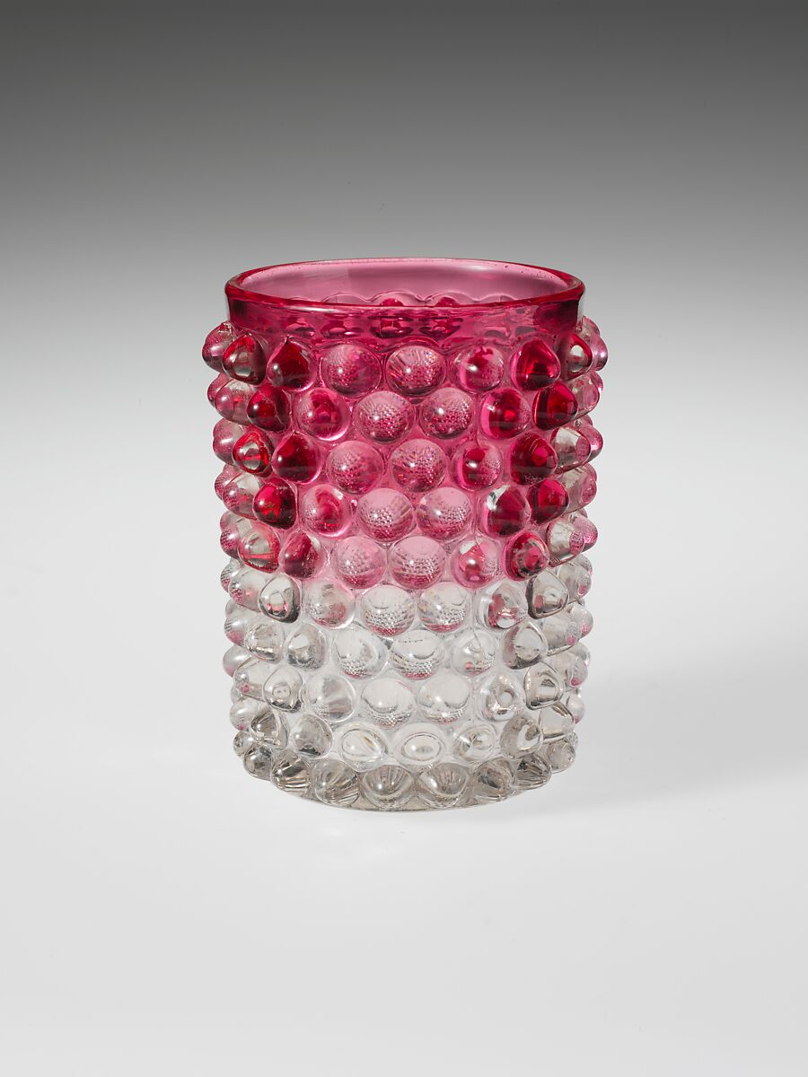 Tumbler, Probably Hobbs, Brockunier and Company (1863–1891), Pressed colorless and cranberry glass, American 