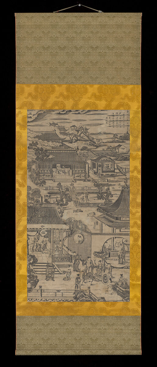 A Scenic View of Minghuang’s Gardens, Hanging scroll; woodblock print; ink on paper, China