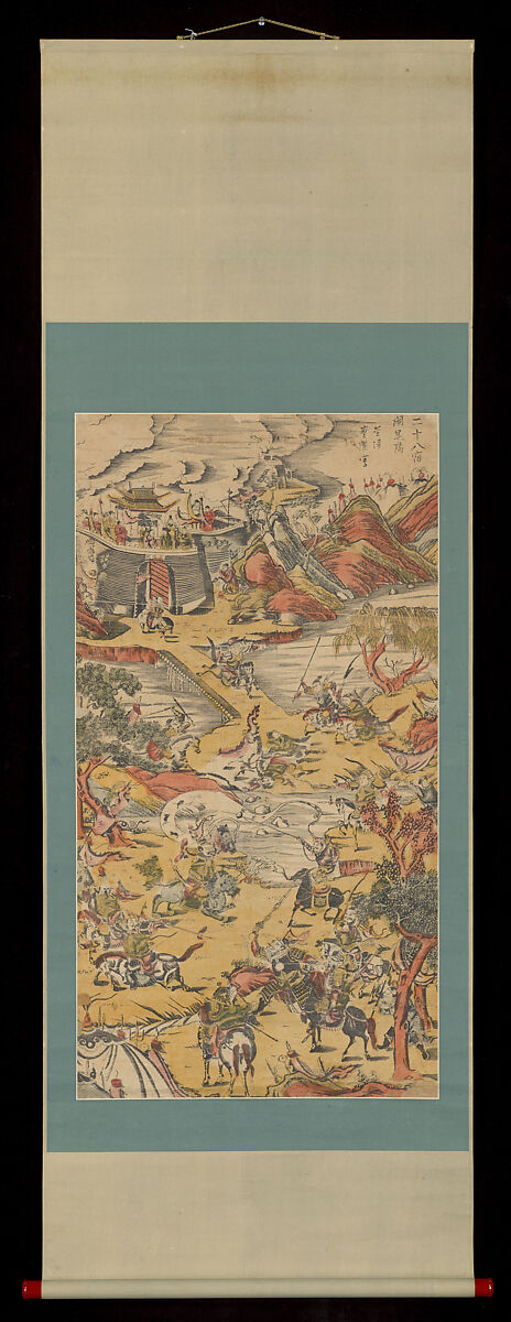 Twenty-Eight Constellations Battle at Kunyang, Hanging scroll; woodblock print; ink on paper with additional hand coloring, China