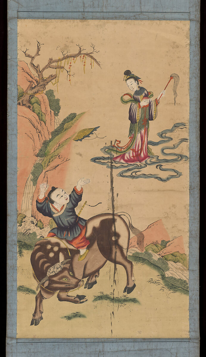 The Herd Boy and the Weaving Maiden, Hanging scroll; woodblock print; ink on paper with additional hand coloring, China 