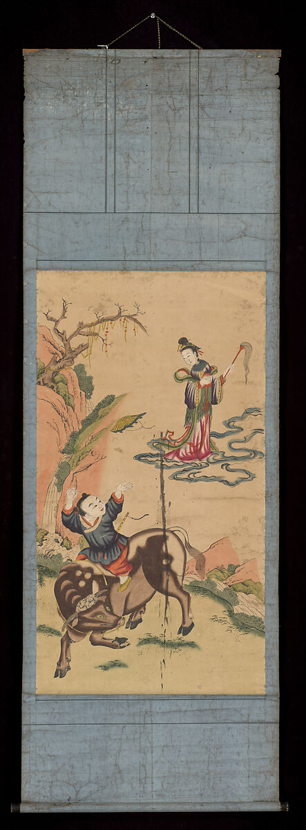 The Herd Boy and the Weaving Maiden, Hanging scroll; woodblock print; ink on paper with additional hand coloring, China, Suzhou