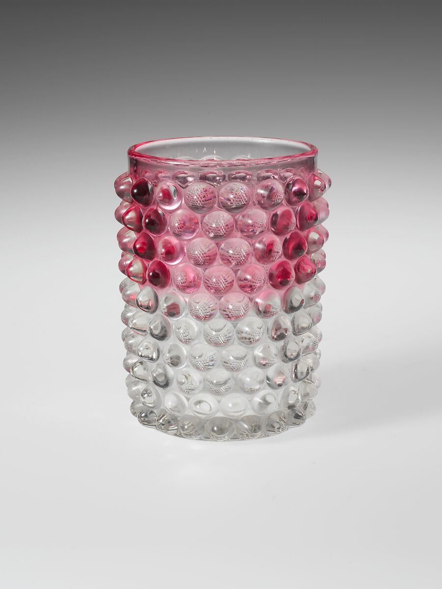 Tumbler, Probably Hobbs, Brockunier and Company (1863–1891), Pressed colorless and cranberry glass, American 