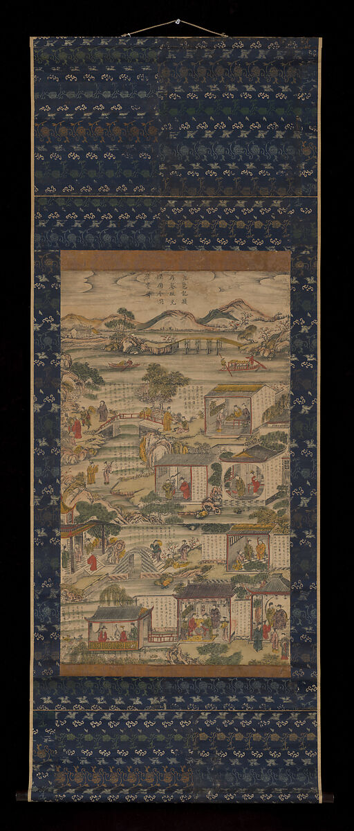 Second part of The Story of the Lute, Hanging scroll; woodblock print; two shades of ink on paper with additional hand coloring, China