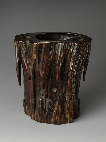 Brush pot in the shape of a tree trunk, Wood, China
