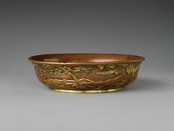 Bowl with landscape, Parcel gilt copper alloy, China