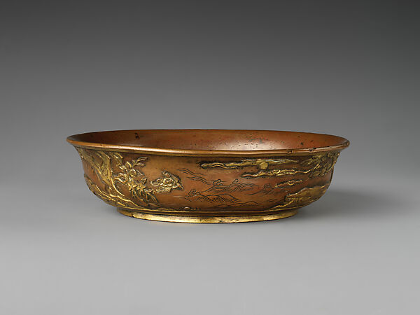 Bowl with landscape, Parcel gilt copper alloy, China