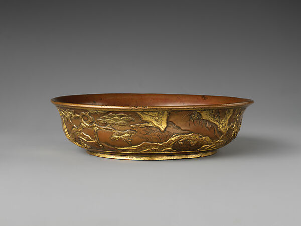 Bowl with landscape, Parcel gilt copper alloy, China