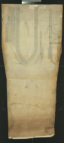 Partial Elevation of the South Tower of the Stephansdom (Saint Stephen’s Cathedral), Vienna, Attributed to Peter of Prachatitz (Central European, died 1429), Pen and ink, over blind ruling with stylus, guided by compass and straightedge, on parchment
