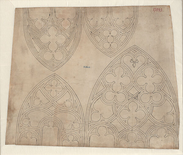 Four Tracery Studies for Arched Windows, Lorenz Spenning or Workshop, Pen and black ink, over blind ruling with stylus, guided by compass and straightedge, on parchment