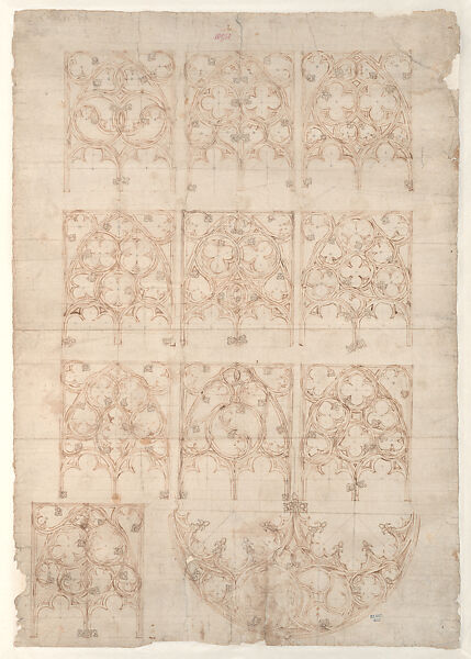 Studies of Tracery Variations, Madern Gerthener, Pen and brown ink, over blind ruling with stylus, guided by compass and straightedge, on paper