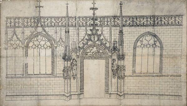 Design for the Saint Lawrence Portal on the North Side of Strasbourg Cathedral, Jakob von Landshut, Pen and ink, over blind ruling with stylus, guided by compass and straightedge, on paper
