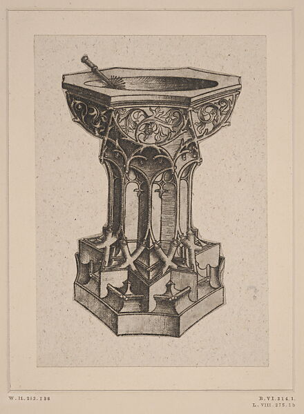 Elevation of a Baptismal Font and Its Plan, Jörg Syrlin the Younger, Engraving