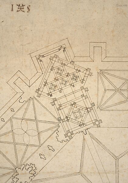 Vaulting Plan for a Choir and Ambulatory, Bernard Nonnemacher (German, active 1520-51), Pen and brown ink, over blind ruling with stylus, guided by compass and straightedge, on paper