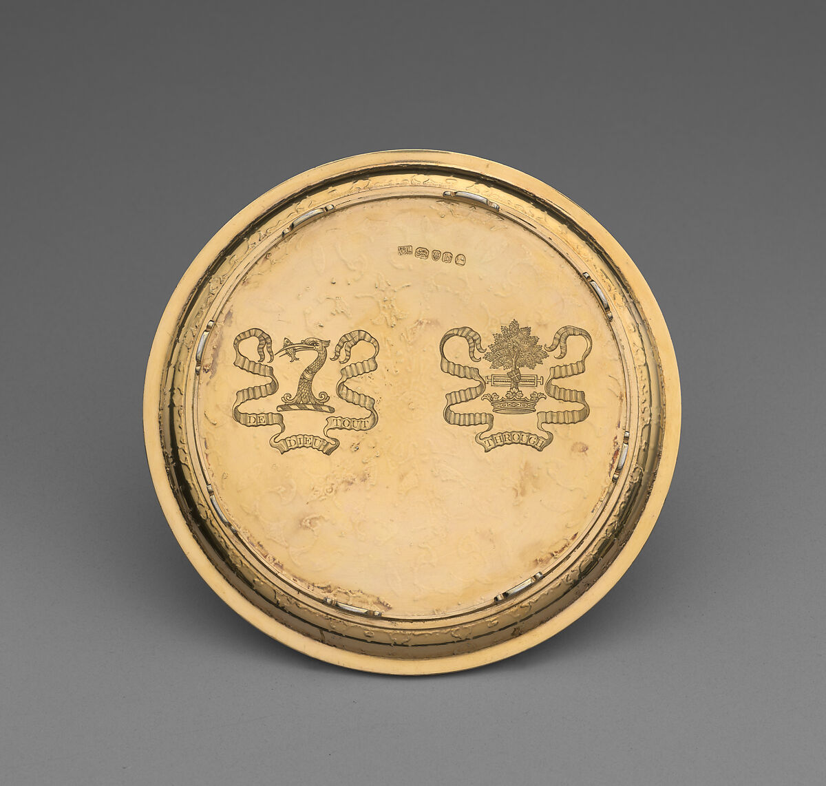 Waiter (one of a pair), William Burwash (British, active 1782–ca. 1820), Gilded silver, British, London