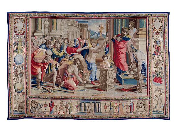 Saint Paul and Saint Barnabas at Lystra (from the Second Edition of the Acts of the Apostles Tapestry Series), Jan van Tieghem  Flemish, Wap: wool, 7-8 per cm; weft: wool and silk, lined on the reverse, 34-38 per cm