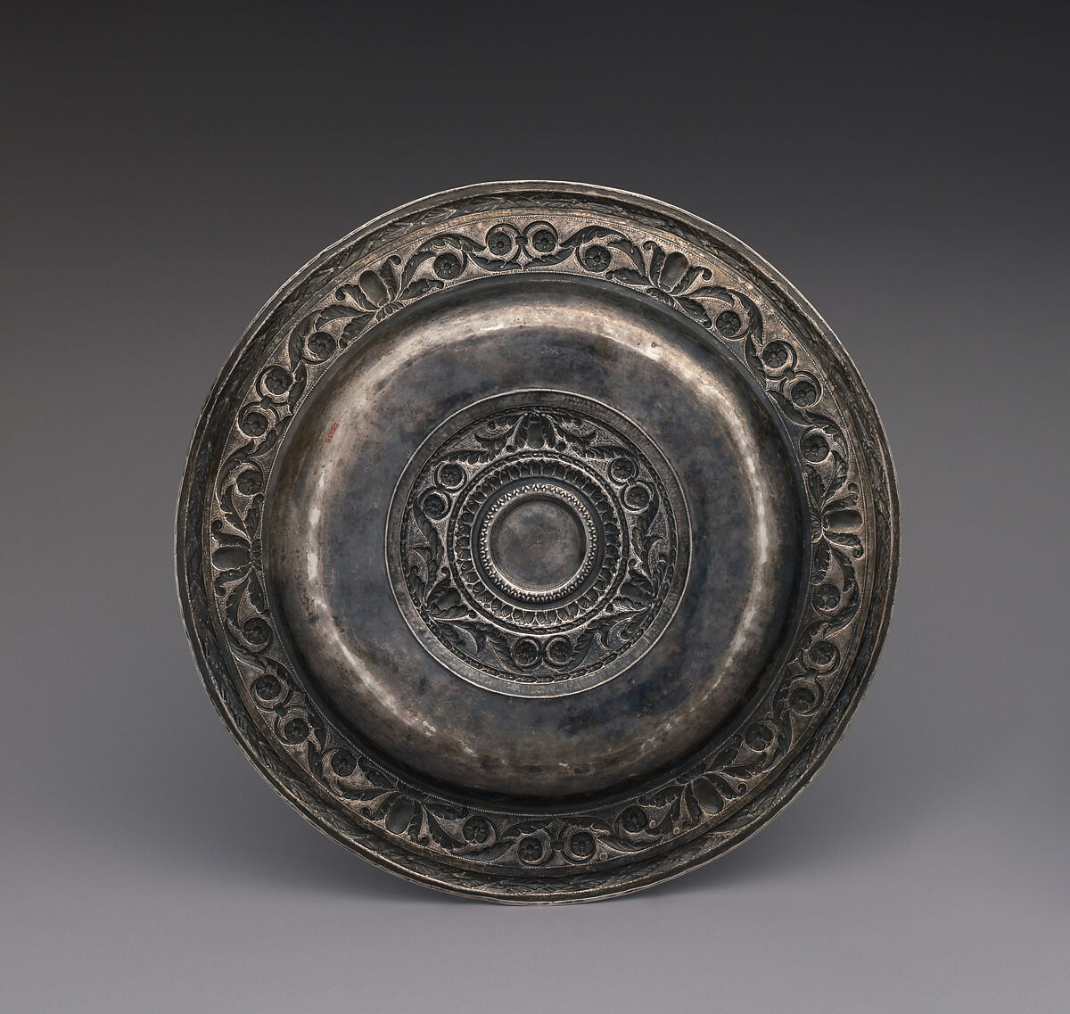 Passover seder plate, Israel Lattes (Italian, active after 1824), Silver: embossed and engraved, Italian, Turin