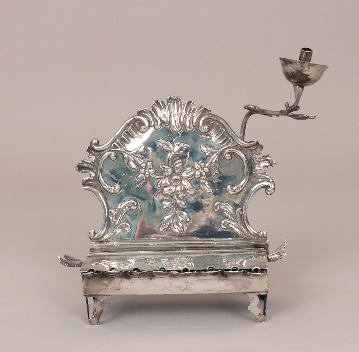 Hanukkah lamp, August Ferdinand Gentzmer (German, 1758/9–1808), Silver, embossed, German, Berlin 