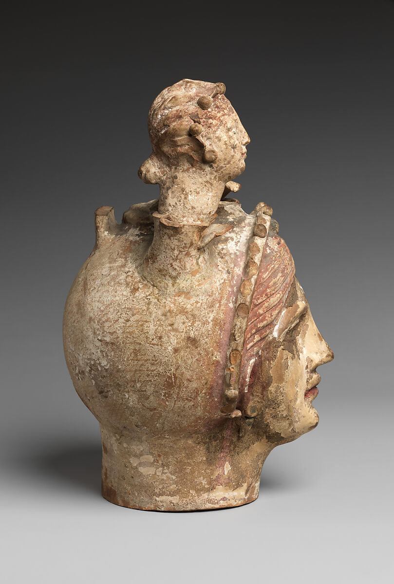 Polychrome terracotta head vase, Terracotta, Canosan, Puglia