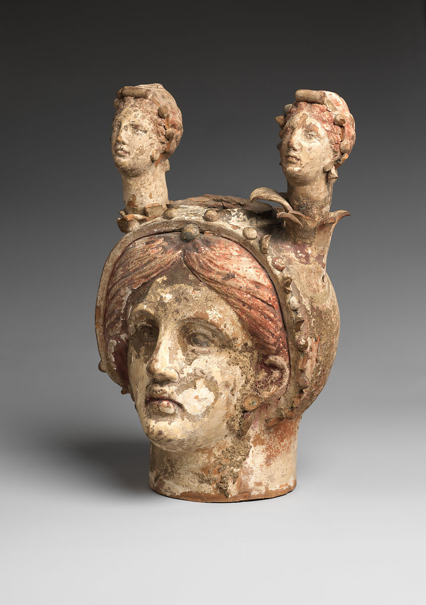 Polychrome terracotta head vase, Terracotta, Canosan, Puglia