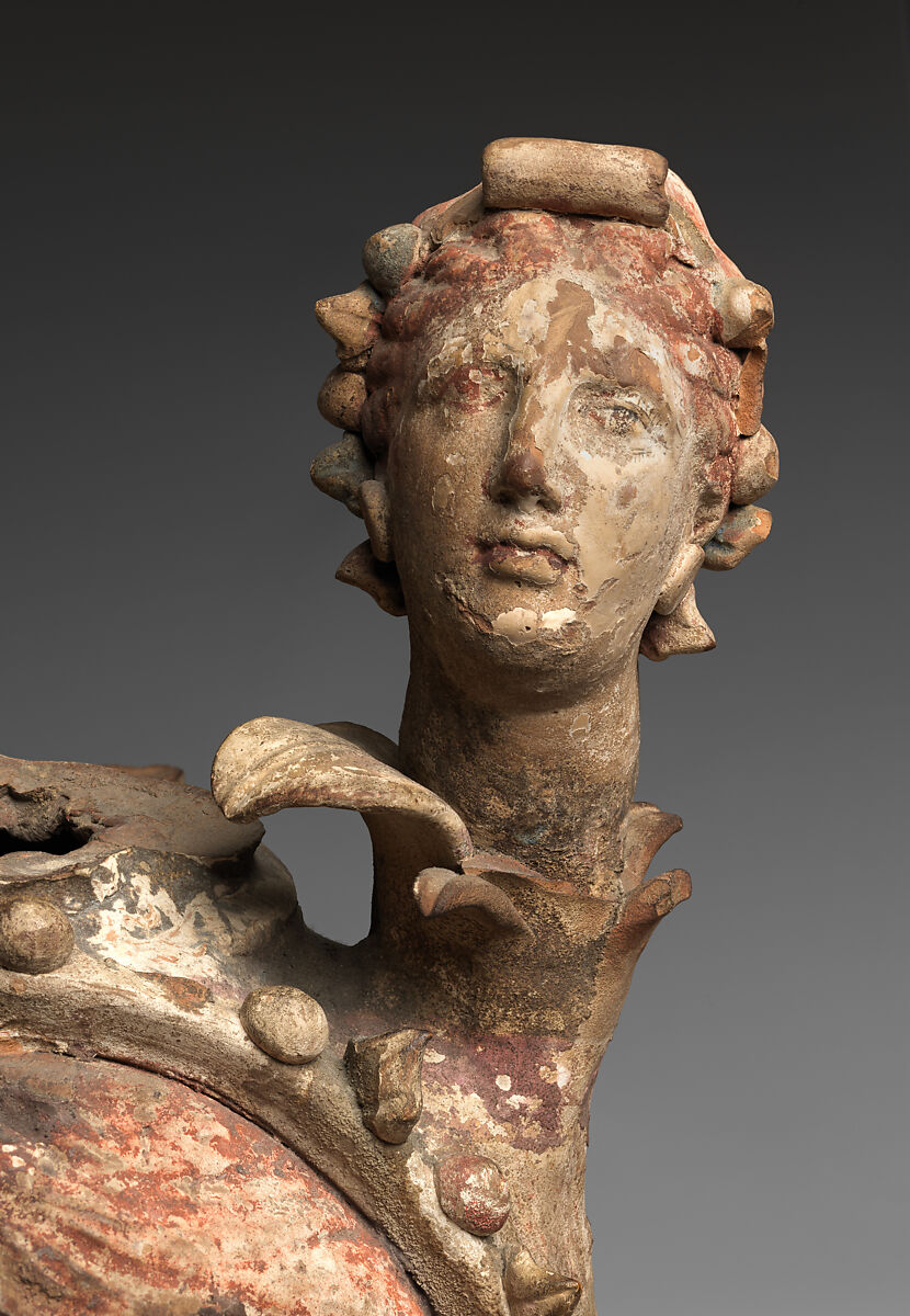 Polychrome terracotta head vase, Terracotta, Canosan, Puglia