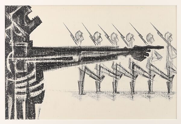 The Parade, Si Lewen (American, Lublin, Poland 1918–2016), Manufactured charcoal, pencil, crayon, ink, scratching, and hand applied gesso on paperboard