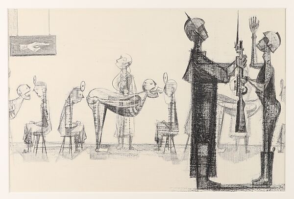 The Parade, Si Lewen (American, Lublin, Poland 1918–2016), Manufactured charcoal, pencil, crayon, ink, scratching, and hand applied gesso on paperboard