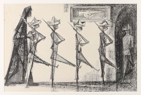 The Parade, Si Lewen (American, Lublin, Poland 1918–2016), Manufactured charcoal, pencil, crayon, ink, scratching, and hand applied gesso on paperboard